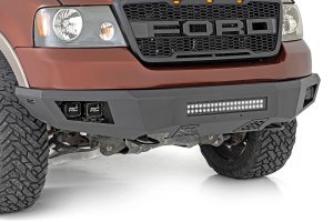 Ford F-150 Front Bumper - Rough Country - LED Bumper with LED Cubes and Light Bar - Flat Black - '04-'08